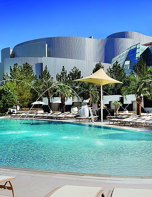 Exterior view with pool at Aria Resort & Casino  |  Las Vegas
